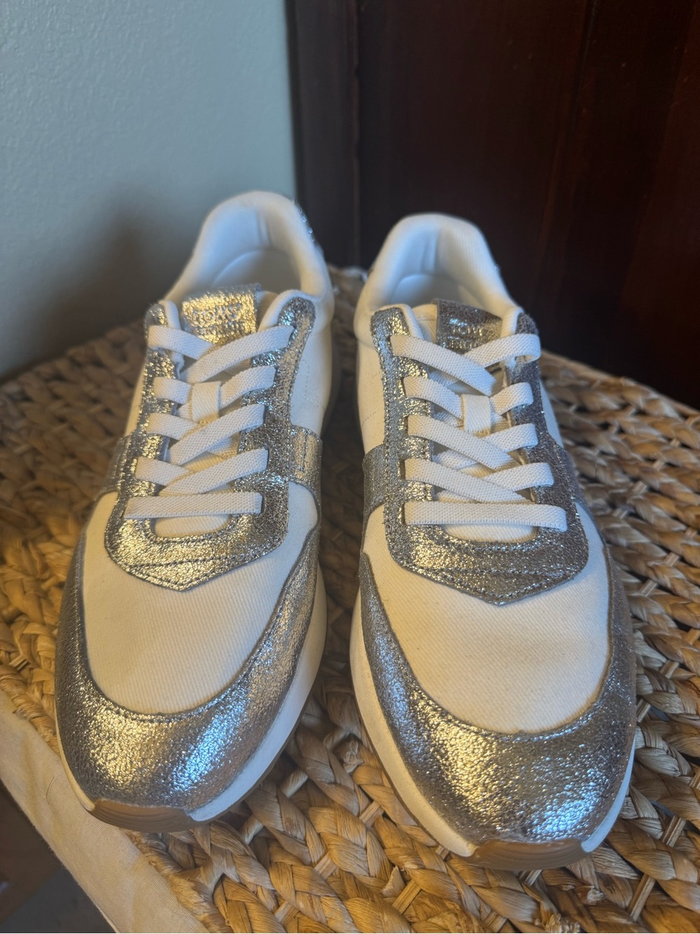 Toms White and Silver Glitter Women's Sneakers